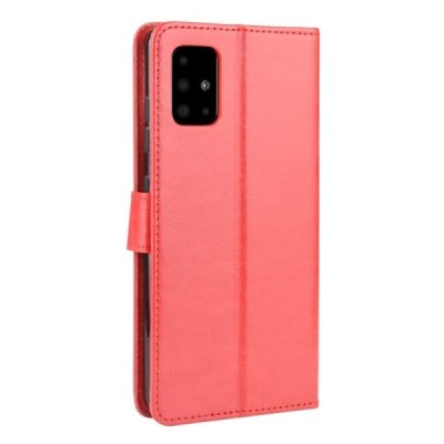 Samsung Galaxy A51 (A515) atverčiamas raudonas odinis dėklas - piniginė / Priedai.lt