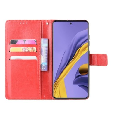 Samsung Galaxy A51 (A515) atverčiamas raudonas odinis dėklas - piniginė / Priedai.lt