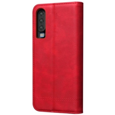 Deluxe atverčiamas raudonas odinis Huawei P30 dėklas - knygutė | Priedai.lt