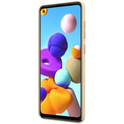 Samsung Galaxy A21s (A217F) Nillkin Frosted Shield auksinis plastikinis dėklas | Priedai.lt