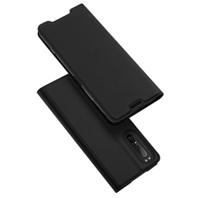„Dux Ducis“ Skin serijos Sony Xperia 1 II juodas odinis atverčiamas dėklas | Priedai.lt