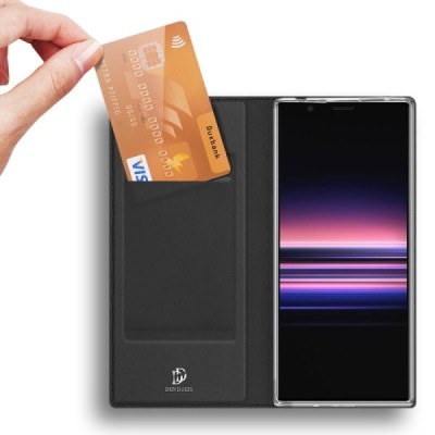 „Dux Ducis“ Skin serijos Sony Xperia 1 II juodas odinis atverčiamas dėklas | Priedai.lt