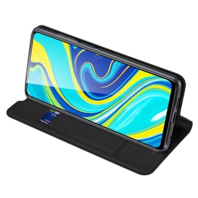 Xiaomi Redmi Note 9 Pro „Dux Ducis“ Skin serijos juodas odinis atverčiamas dėklas - knygutė | Priedai.lt