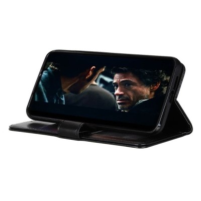 Huawei P40 Lite atverčiamas juodas odinis dėklas, knygutė - piniginė / Priedai.lt