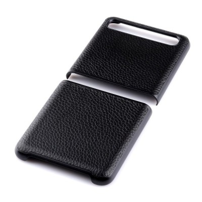 Samsung Galaxy Z Flip (F700) Deluxe Leather juodas odinis dėklas - nugarėlė | Priedai.lt