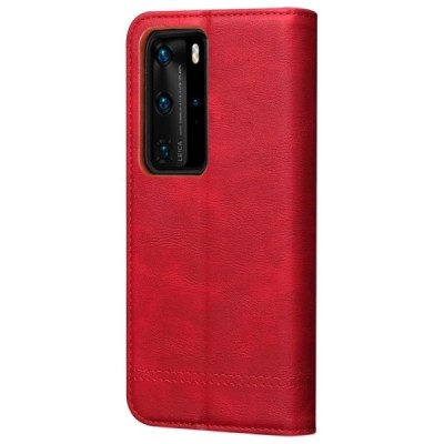 Deluxe atverčiamas raudonas odinis Huawei P40 Pro+ dėklas - knygutė | Priedai.lt