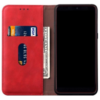 Deluxe atverčiamas raudonas odinis Huawei P40 Pro+ dėklas - knygutė | Priedai.lt