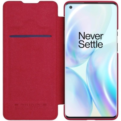 Prabangus „Nillkin“ Qin serijos raudonas odinis atverčiamas OnePlus 8 Pro dėklas - knygutė | Priedai.lt