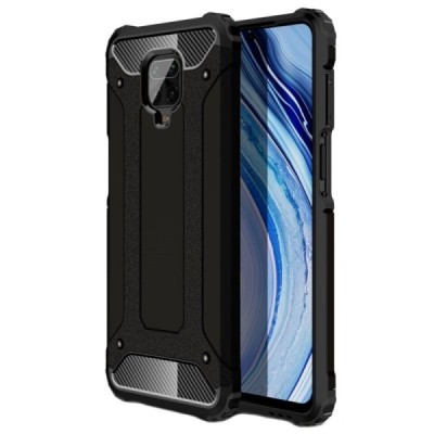 Sustiprintos apsaugos Xiaomi Redmi Note 9 Pro juodas kieto silikono (TPU) ir plastiko dėklas | Priedai.lt