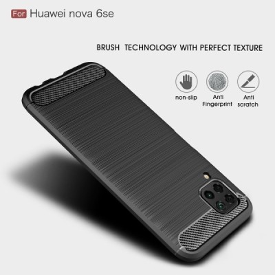Huawei P40 Lite „Carbon“ kieto silikono TPU juodas dėklas - nugarėlė | Priedai.lt