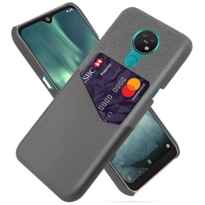 „KSQ“ Shell Nokia 7.2 (Nokia 6.2) pilkas odinis dėklas - nugarėlė su kišenėle kortelėms / Priedai.lt