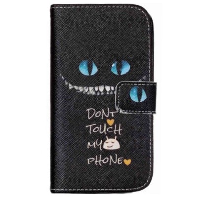 Samsung Galaxy S4 mini (i9195, i9190 ir i9192) atverčiamas juodas odinis Scary Cat dėklas - piniginė | Priedai.lt