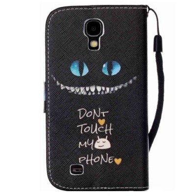 Samsung Galaxy S4 mini (i9195, i9190 ir i9192) atverčiamas juodas odinis Scary Cat dėklas - piniginė | Priedai.lt