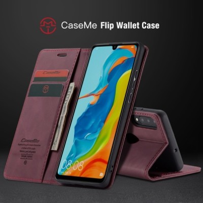 Huawei P30 Lite CaseMe Retro solidus atverčiamas bordo odinis dėklas - knygutė | Priedai.lt