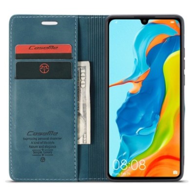 Huawei P30 Lite CaseMe Retro solidus atverčiamas žalias odinis dėklas - knygutė | Priedai.lt