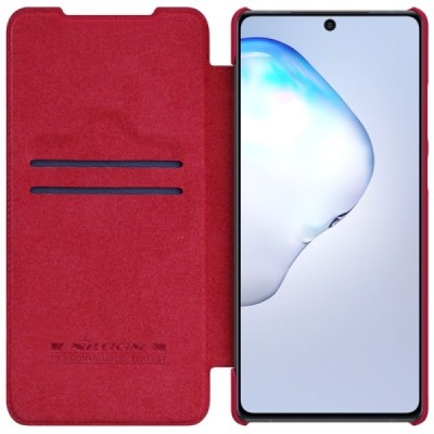 Prabangus „Nillkin“ Qin serijos raudonas odinis atverčiamas Samsung Galaxy Note 20 (N980F) dėklas | Priedai.lt