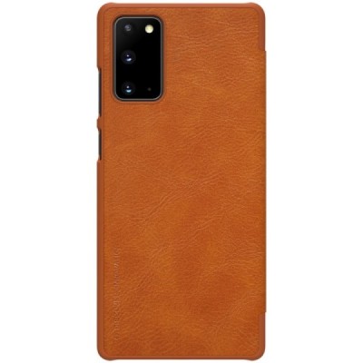 Prabangus „Nillkin“ Qin serijos rudas odinis atverčiamas Samsung Galaxy Note 20 (N980F) dėklas | Priedai.lt