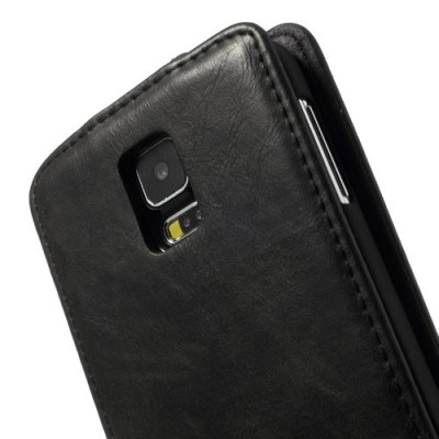 Samsung Galaxy S5 G900 (S5 Neo G903) klasikinis atverčiamas juodas odinis dėklas / Priedai.lt