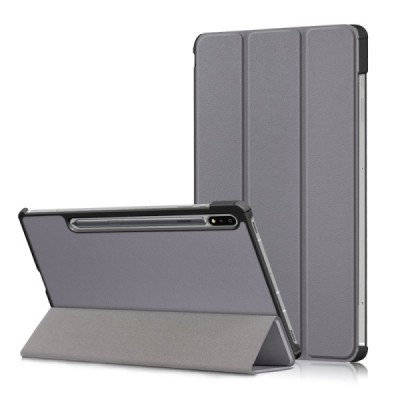 Samsung Galaxy Tab S7 11 (T875, T870) atverčiamas pilkas odinis dėklas - knygutė (sulankstomas) | Priedai.lt