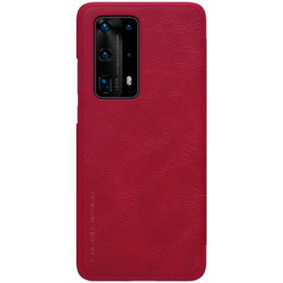 Huawei P40 Pro+ prabangus Nillkin Qin serijos raudonas odinis atverčiamas dėklas - knygutė | Priedai.lt