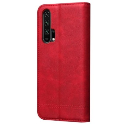 Deluxe atverčiamas raudonas odinis Huawei Honor 20 Pro dėklas - knygutė | Priedai.lt