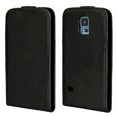 Samsung Galaxy S5 (S5 Neo) vertikaliai atverčiamas juodas odinis dėklas / Priedai.lt