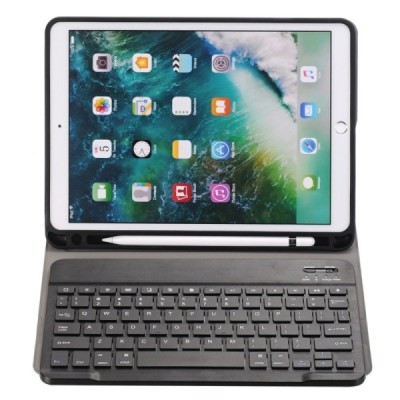 Apple iPad 10.2" 2019 (iPad Pro 10.5, Apple iPad Air 2019) atverčiamas juodas odinis dėklas su bluetooth belaide klaviatūra | Pr