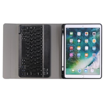 Apple iPad 10.2" 2019 (iPad Pro 10.5, Apple iPad Air 2019) atverčiamas juodas odinis dėklas su bluetooth belaide klaviatūra | Pr