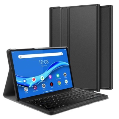 Lenovo Tab M10 Plus 10.3" (TB-X606F) atverčiamas juodas odinis dėklas su bluetooth belaide klaviatūra | Priedai.lt