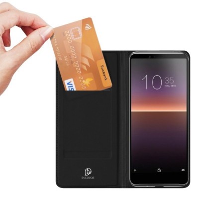 „Dux Ducis“ Skin serijos Sony Xperia 10 II juodas odinis atverčiamas dėklas | Priedai.lt