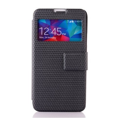 Samsung Galaxy S5 G900 (S5 Neo G903) pintas atverčiamas juodas s view tipo dėklas / Priedai.lt