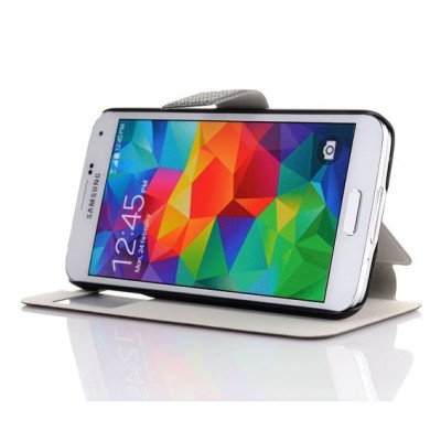 Samsung Galaxy S5 G900 (S5 Neo G903) pintas atverčiamas juodas s view tipo dėklas / Priedai.lt