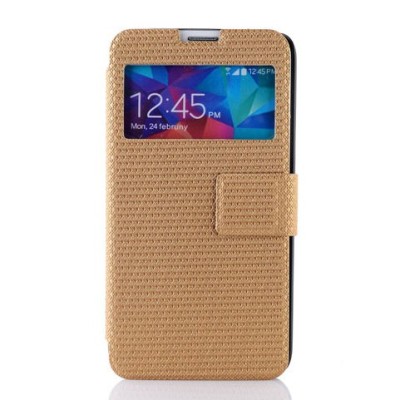 Samsung Galaxy S5 G900 (S5 Neo G903) pintas atverčiamas auksinis s view tipo dėklas / Priedai.lt