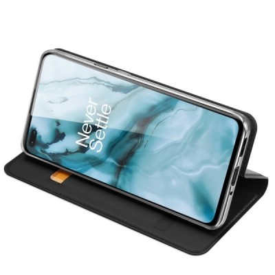 „Dux Ducis“ Skin serijos OnePlus Nord juodas odinis atverčiamas dėklas | Priedai.lt