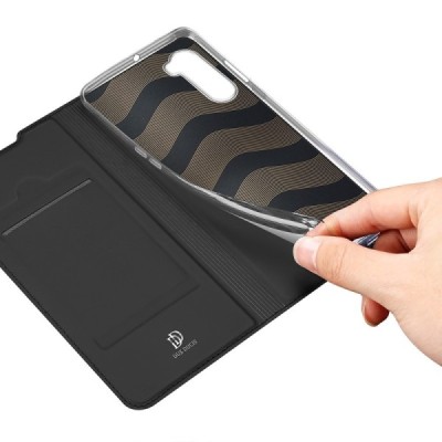 „Dux Ducis“ Skin serijos OnePlus Nord juodas odinis atverčiamas dėklas | Priedai.lt