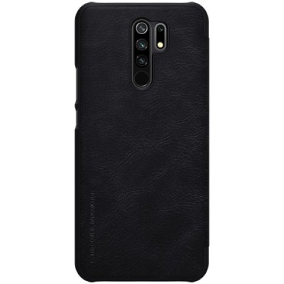 Prabangus „Nillkin“ Qin serijos juodas odinis atverčiamas Xiaomi Redmi 9 dėklas | Priedai.lt