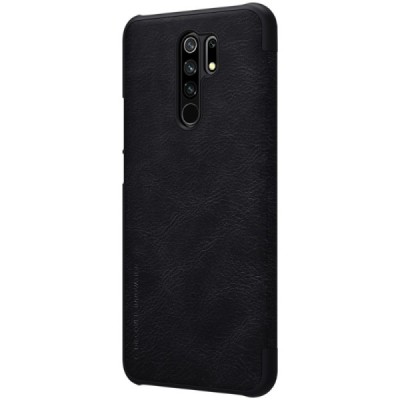 Prabangus „Nillkin“ Qin serijos juodas odinis atverčiamas Xiaomi Redmi 9 dėklas | Priedai.lt