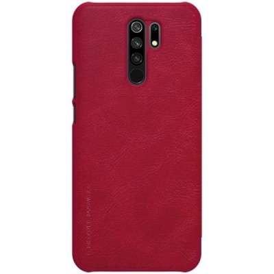 Prabangus „Nillkin“ Qin serijos raudonas odinis atverčiamas Xiaomi Redmi 9 dėklas | Priedai.lt