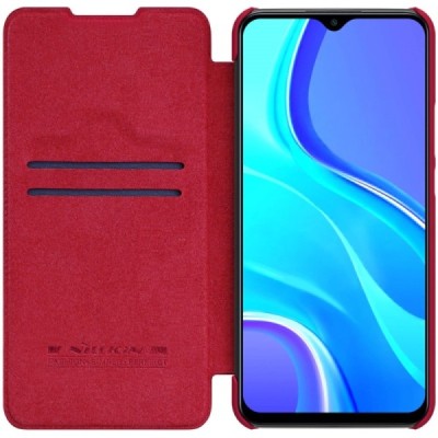 Prabangus „Nillkin“ Qin serijos raudonas odinis atverčiamas Xiaomi Redmi 9 dėklas | Priedai.lt