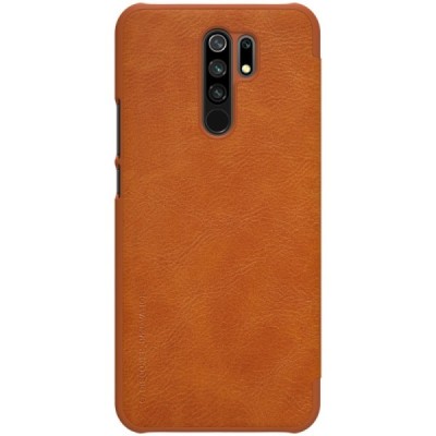 Prabangus „Nillkin“ Qin serijos rudas odinis atverčiamas Xiaomi Redmi 9 dėklas | Priedai.lt