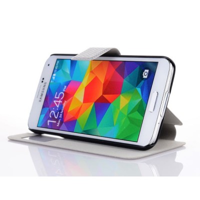 Samsung Galaxy S5 (S5 Neo) pintas atverčiamas sidabrinis s view tipo dėklas / Priedai.lt