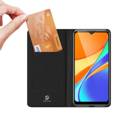 „Dux Ducis“ Skin serijos Xiaomi Redmi 9C juodas odinis atverčiamas dėklas | Priedai.lt