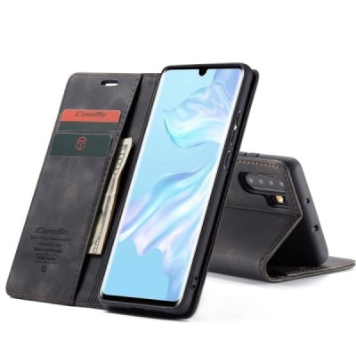 Huawei P30 Pro CaseMe Retro solidus atverčiamas juodas odinis dėklas - knygutė | Priedai.lt