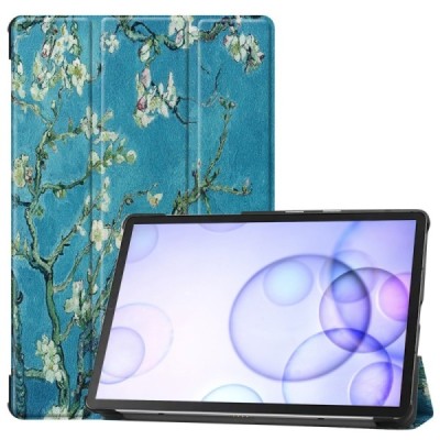 Samsung Galaxy Tab S6 10.5 (T865, T860) „Sakura“ atverčiamas spalvotas, baltas odinis dėklas - knygutė | Priedai.lt