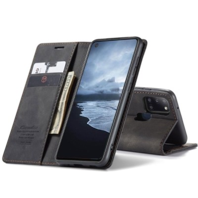 Samsung Galaxy A21s (A217) CaseMe Retro solidus atverčiamas juodas odinis dėklas - knygutė | Priedai.lt