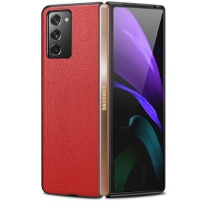Samsung Galaxy Z Fold2 5G (F916B) Deluxe Leather raudonas odinis dėklas - nugarėlė | Priedai.lt