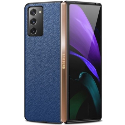 Samsung Galaxy Z Fold2 5G (F916B) Deluxe Leather mėlynas odinis dėklas - nugarėlė | Priedai.lt