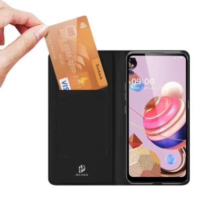 „Dux Ducis“ Skin serijos LG K51s (LM-K510) juodas odinis atverčiamas dėklas | Priedai.lt