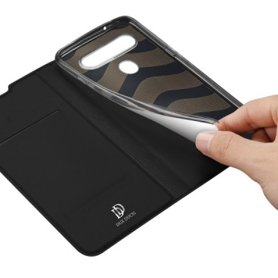„Dux Ducis“ Skin serijos LG K51s (LM-K510) juodas odinis atverčiamas dėklas | Priedai.lt