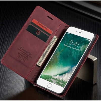 Apple iPhone 7 Plus (iPhone 8 Plus) CaseMe Retro solidus atverčiamas bordo odinis dėklas - knygutė | Priedai.lt